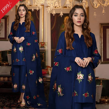 Summer Embroidered 3-piece  navy blue